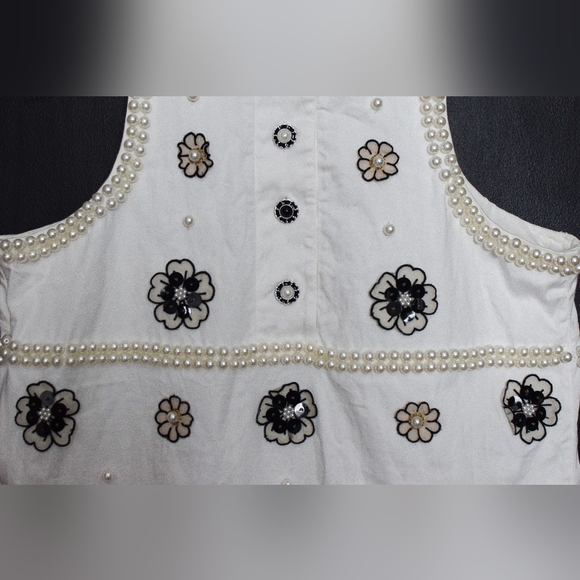 Anthropologie Maeve Pearl Embellished Floral Mini Dress White Size XL Coquette - Picture 5 of 13